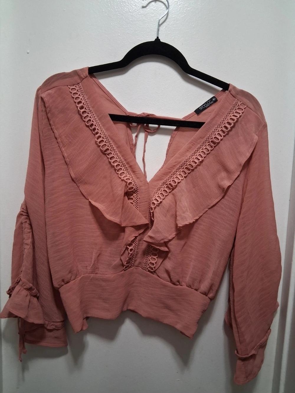 Socialite Dusty Rose Ruffle V-Neck Blouse